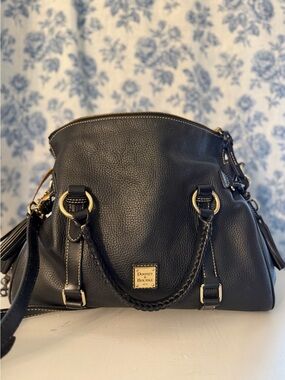Dooney & Bourke Black Pebbled Leather Shoulder Bag with Gold Hardware